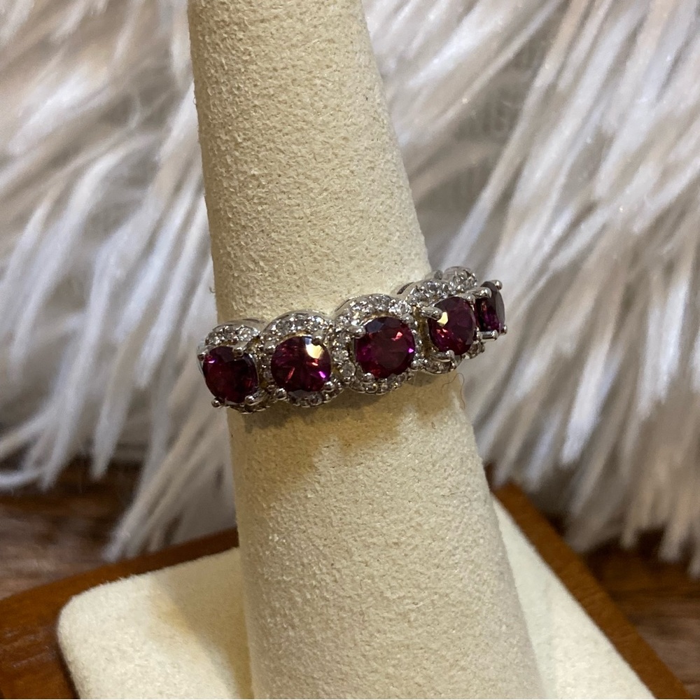 Purple Crystal Halo Band Ring - 5-Stone Accent